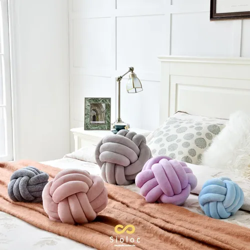Miniatura 3 de Sioloc - Almohadas de nudo suave, cojín redondo para decoración del hogar, almohada de bola anudada hecha a mano (10.6 pulgadas, color beige)