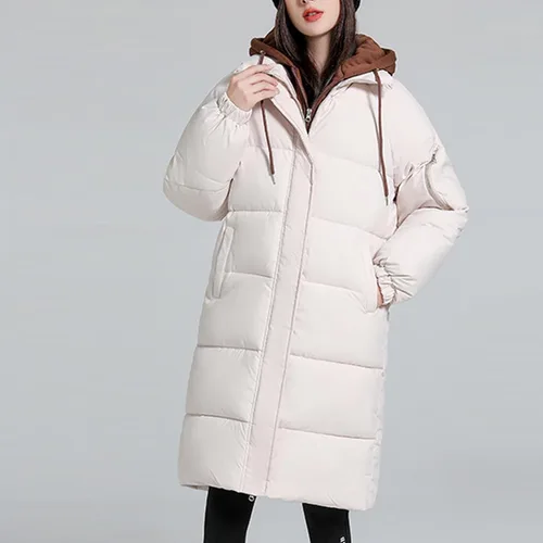 Miniatura 4 de Chaqueta acolchada suelta con capucha gruesa de dos piezas de algodón cálido chaqueta de color sólido con cordón para mujer