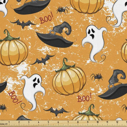 Miniatura 120 de Ambesonne The Yard, tela de calavera colorida con temática de Halloween, diseño de calavera y huesos cruzados, divertido estampado de dibujos