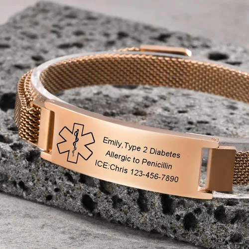Miniatura 7 de VNOX Pulsera de identificación de alerta médica para hombres y mujeres, pulseras de alerta médica con grabado personalizado para mujeres y hombres