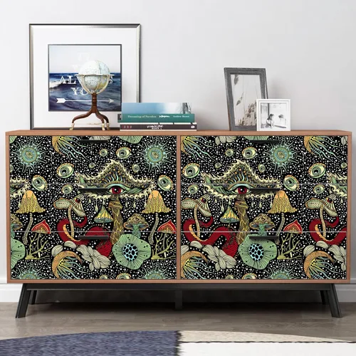 Miniatura 6 de WENMER Papel tapiz de hongos bohemio para despegar y pegar, papel de contacto de plantas, ojos y setas, vinilo floral autoadhesivo extraíble