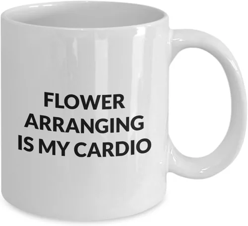 Miniatura 2 de Taza con diseño de flores – Flower Arreglo is my cardio – Taza de café de cerámica blanca de 11 oz 15 oz