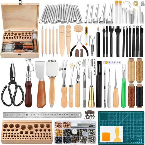 Miniatura 12 de 424 herramientas de trabajo de cuero, herramientas de cuero, kit de herramientas de cuero, herramienta de perforación de agujeros de cuero
