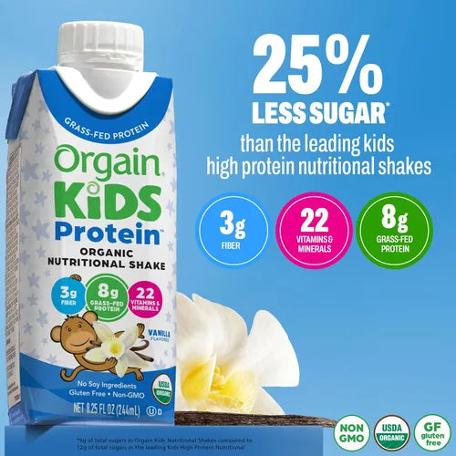 Miniatura 4 de Orgain Organic Kids - Batido nutricional de proteínas para niños, chocolate, aperitivos saludables para niños, 8g de proteína láctea, 3g de fibra