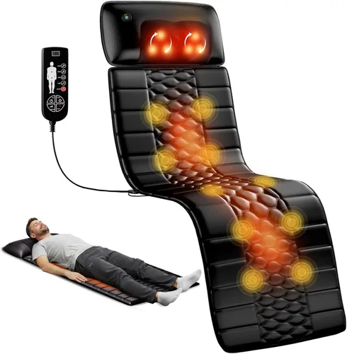 Shiatsu - Alfombrilla de masaje de cuerpo completo con calor, almohadilla masajeadora desmontable, 10 motores vibradores, alivio del dolor de tejido
