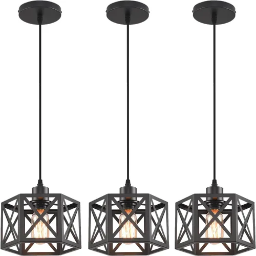 Miniatura 10 de Lámpara colgante de granja, luces colgantes negras para isla de cocina, lámpara colgante industrial con pantalla de luz, iluminación colgante