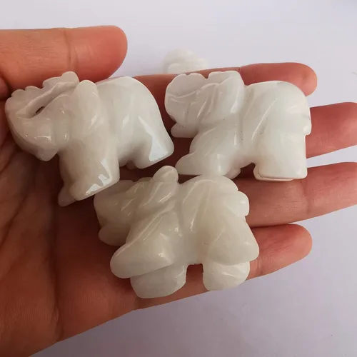 Miniatura 3 de Pequeña estatua de cristal de elefante tallada a mano, decoración de escultura de animal guardián de oficina en casa, 1.5 pulgadas, jade blanco