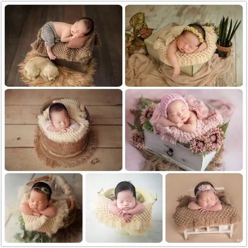 Miniatura 6 de Zeroest Accesorios de fotografía para bebé, canasta de lana trenzada, envoltura de lana para recién nacidos, cestas de relleno para posar, manta