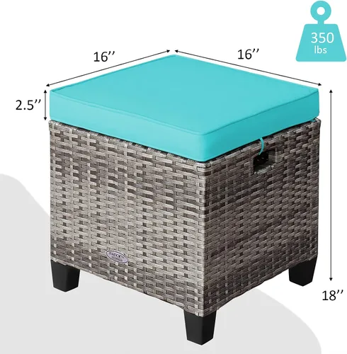 Miniatura 3 de Tangkula Juego de 2 otomanas de ratán para patio, reposapiés de mimbre para exteriores, con cojines suaves y marco de acero, juego otomano de patio