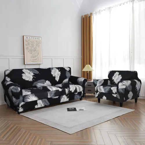 Miniatura 5 de SearchI Funda elástica para sofá con estampado, Fundas para sofá con diseño floral, 2 piezas de funda elástica para sillón con funda de cojín