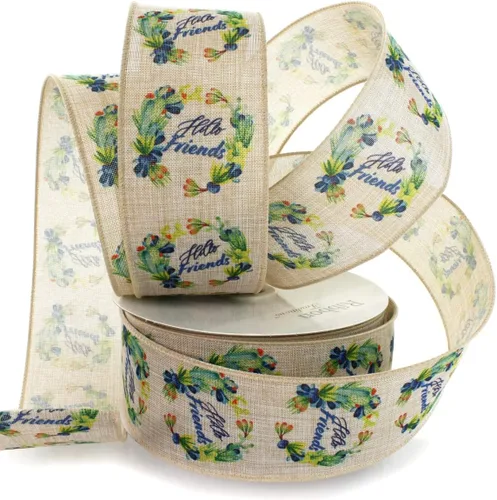 Miniatura 4 de Ribbon Traditions Cinta con alambre de ramitas verdes beige 2 1/2" x 10 yardas