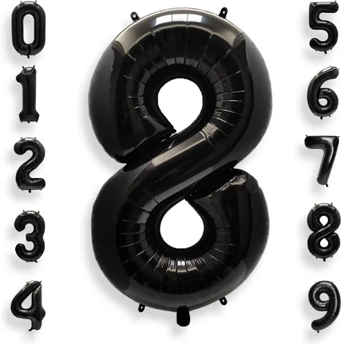Miniatura 46 de AULE Globos grandes de 40 pulgadas, número 0, negros, grandes, de papel de aluminio, globos de número de helio 0-9, gigantes, jumbo, felices