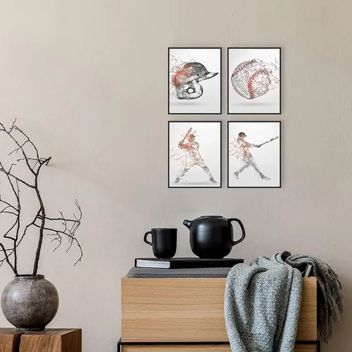 Miniatura 4 de Impresiones artísticas de pared de béisbol, juego de 4 pósteres de béisbol sin marco, decoración de habitación para hombres, niños y adolescentes