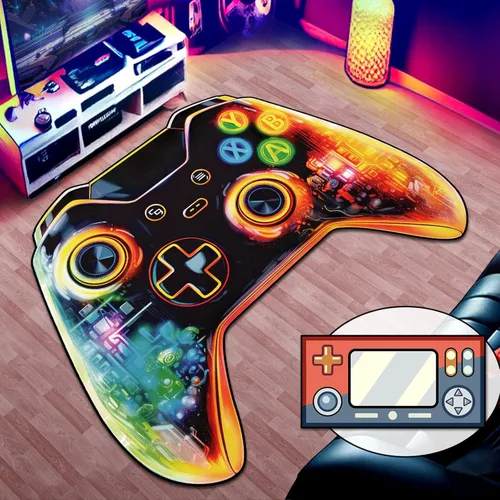 Miniatura 13 de Alfombra de área de juego para adolescentes, alfombra de 3D transparente con diseño de gamepad y controlador de juego de fondo de bomba colorida