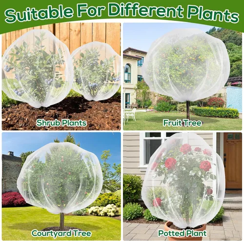 Miniatura 8 de 2 piezas de malla para árboles frutales de 7x6 pies, cubierta de malla ultrafina para jardín contra insectos con cordón, barrera transparente