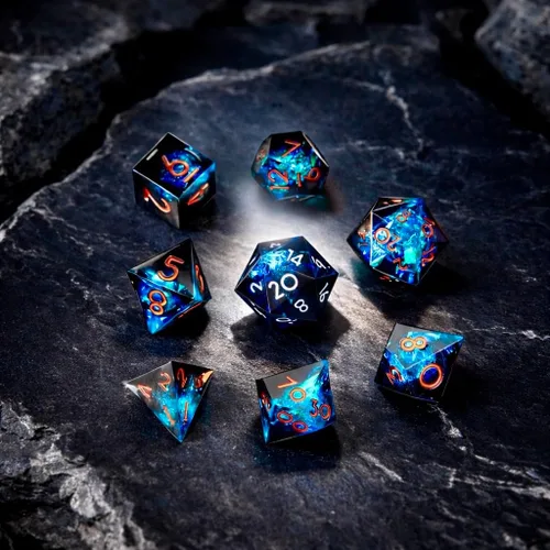 Miniatura 3 de Juego de dados DND de borde afilado de 8 piezas (extra D20) para Calabozos y Dragones – 2 D20 D4 D6 D8 D10 D12 D10% – Dados de resina poliédrica