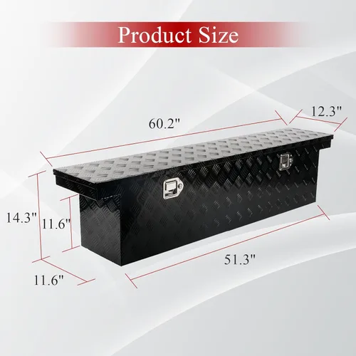 Miniatura 2 de Caja de herramientas de aluminio de 60 pulgadas para camión, caja de pecho de remolque, organizador de almacenamiento bajo la carrocería