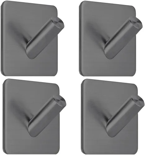 Miniatura 9 de Fotosnow Ganchos de pared adhesivos negro mate, curva de bloqueo de 15 libras, antideslizante, acero inoxidable, sin taladro, ganchos para baño