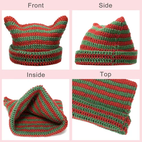 Miniatura 8 de CATMICOO Y2k Beanie Knit Cat Ear Beanies - Gorros de ganchillo para mujer