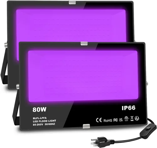 MELPO Luz negra de 80 W para exteriores para fiesta brillante, decoración de Halloween, pintura corporal, póster fluorescente, iluminación de
