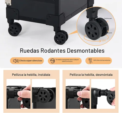 Miniatura 5 de Mesa de manicura portátil rodante con 3 cajones, estuche de maquillaje con cerradura con espejo y organizador de esmalte de uñas, escritorio de uñas