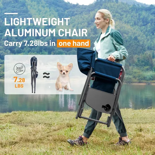 Miniatura 4 de TIMBER RIDGE Silla de campamento de aluminio de gran tamaño, silla de directores portátil ligera con mesa auxiliar, bolsillo lateral desmontable