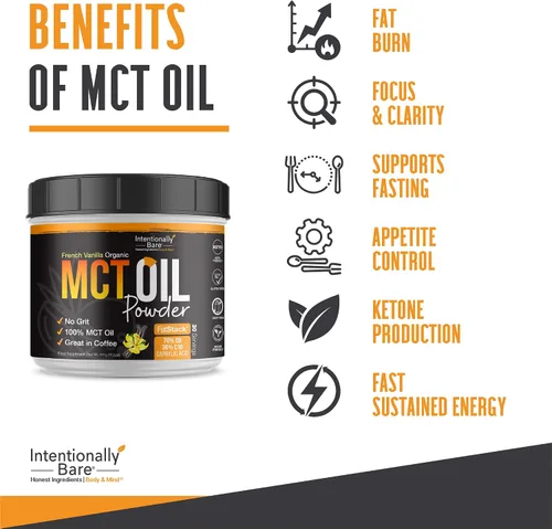Miniatura 4 de Intentionally Bare MCT - Aceite en polvo de vainilla francesa MCT, aceite C8 MCT en polvo para energía y metabolismo, mezcla energética Keto sin