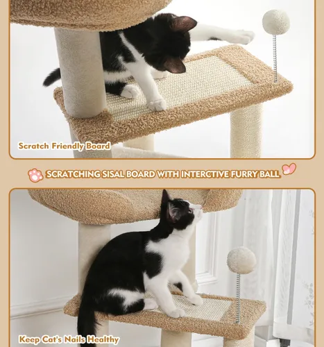 Miniatura 4 de Made4Pets - Árbol para gatos, torre de gato con alfombra gris para gatos de interior, lindo condominio de madera para gatitos con poste para rascar