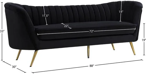 Miniatura 3 de Meridian Furniture Colección Margo Modern Sofá tapizado de terciopelo contemporáneo con acolchado de canal profundo y patas de acero inoxidable