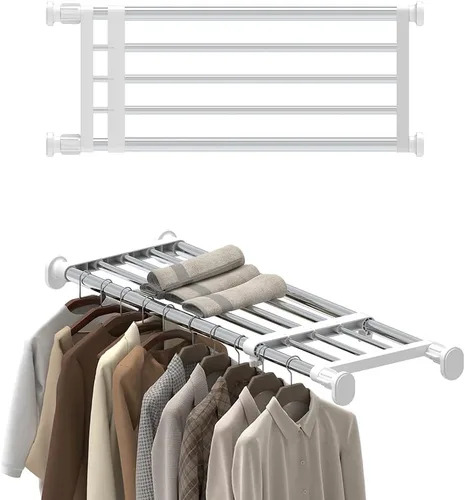 Miniatura 33 de Hershii Estante expandible con sistema de armario de barra resistente, colgador de ropa ajustable para bricolaje, organizador de almacenamiento