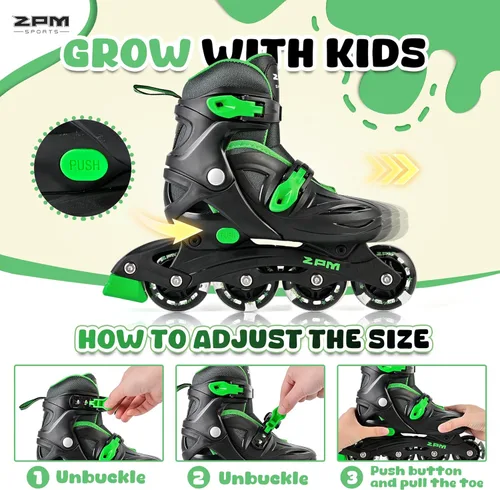 Miniatura 4 de 2PM SPORTS Patines en línea para niños y niñas de 4 a 8, 6 a 12 años, con ruedas iluminadas, cuchillas ajustables para niños y jóvenes principiantes