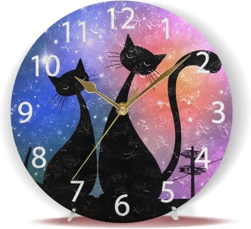 Miniatura 6 de senya Reloj de pared redondo con diseño de gatos mágicos, pintura al óleo silenciosa que no hace tictac, decorativo para el hogar, oficina, escuela