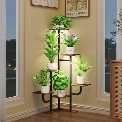 Miniatura 12 de Homsorout Soporte de Esquina para Plantas de Interior - Soporte de Plantas de Interior de 6 Niveles, Estante Redondo de Metal para Plantas