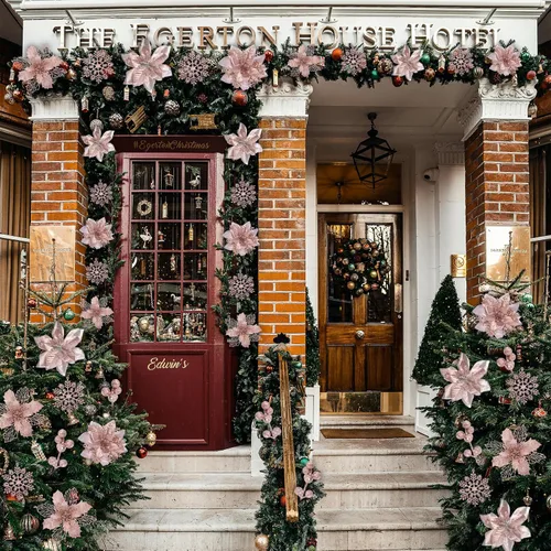 Miniatura 5 de BSMYBO 59 piezas 6 estilos de flores de Pascua artificiales para árbol de Navidad, adornos de Navidad en color oro rosa con tallos de bayas, copos