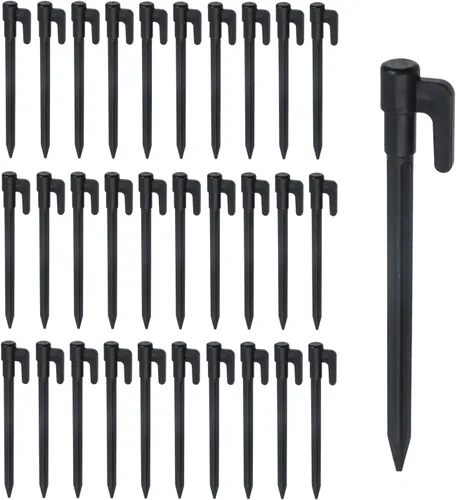 30 estacas de plástico resistente de 6 pulgadas para bordes de paisaje, estacas de anclaje, soporte para plantas, estacas de césped, estacas de Negro
