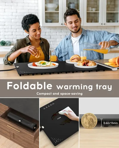 Miniatura 3 de VTAR Alfombrilla Eléctrica de Calentamiento de Alimentos y Bandeja Calentadora para Servidores de Buffet de Fiesta, Calentamiento de Doble Zona
