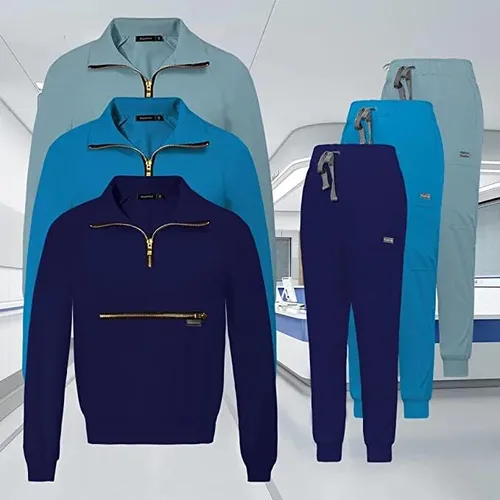 Miniatura 6 de niaahinn Conjunto de ropa quirúrgica para mujer, camiseta de manga larga y pantalones quirúrgicos, uniformes de trabajo de color sólido con bolsillos