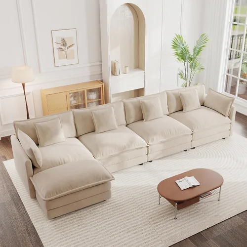Miniatura 22 de mikibama - Sofá seccional modular, sofá en forma de L de 76.4 pulgadas para sala de estar, sofá cama cómodo tipo nube con otomano móvil, combinación