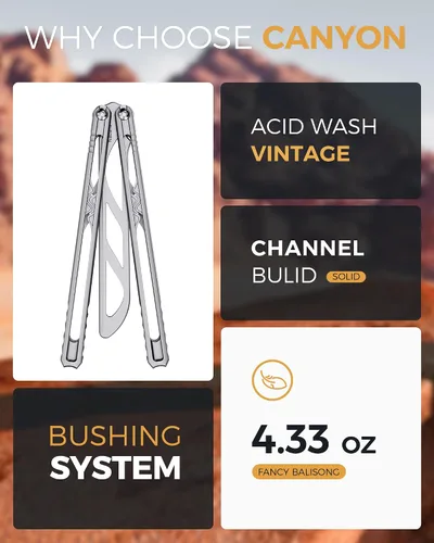Miniatura 7 de Nabalis Canyon Balisong, navaja mariposa de entrenamiento con mango y hoja de acero inoxidable, sin afilar, para practicar volteretas, práctica