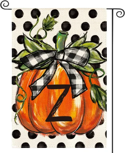 Miniatura 22 de AVOIN colorlife Bandera de jardín con monograma de otoño con letra G, diseño de calabaza, de 12 x 18 pulgadas, doble cara exterior, pequeña