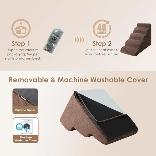 Miniatura 6 de EHEYCIGA Escaleras Curvas para Perros Rampa para Camas Altas 57.9 cm de Altura, 5 Escalones para Perros Pequeños y Gatos, Escaleras para Mascotas