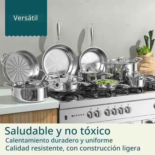 Miniatura 4 de Umite Chef Juego de utensilios de cocina de acero inoxidable, 5 capas de 14 piezas de acero inoxidable para ollas y sartenes de inducción, calidad