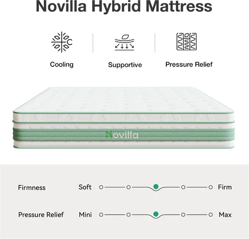 Miniatura 6 de Novilla Colchón híbrido Queen de 14 pulgadas, colchón híbrido Queen para aislamiento de movimiento, espuma viscoelástica de gel con alivio de Blanco