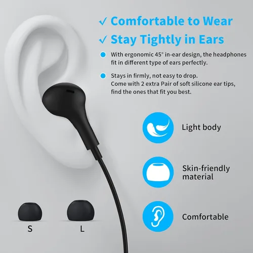 Miniatura 6 de Auriculares USB con micrófono para laptop, auriculares magnéticos con cable de 7.5 pies con aislamiento de ruido, auriculares intrauditivos con Negro