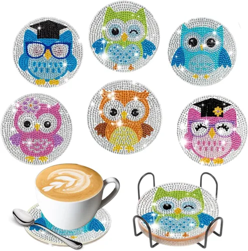 Miniatura 9 de 6 piezas de posavasos de pintura de diamante Posavasos de arte de diamante Pintura de arte de diamante de trasero de animal Regalo de arte