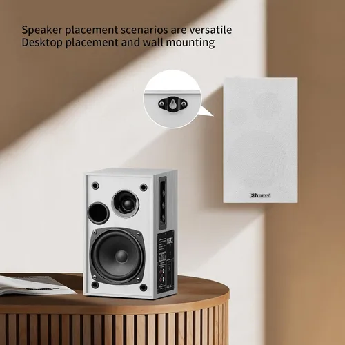 Miniatura 2 de Elimavi Altavoces de Estantería Amplificados 35W RMS, Altavoces para Tocadiscos con Woofer de 4'' y Tweeters de 1'' con Montaje en Pared para TV