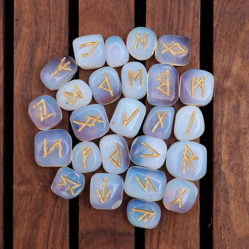 Miniatura 8 de Crocon Juego de piedras de runa oplaita con alfabeto Futhark de élder, símbolo grabado para generador de energía, equilibrio de chakras, protección