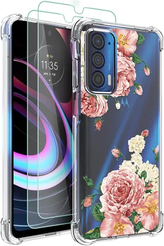 Osophter Funda para Moto Edge 2021, Moto Edge 5G UW, transparente, esquinas reforzadas con flores, TPU para absorción de golpes, flexible para