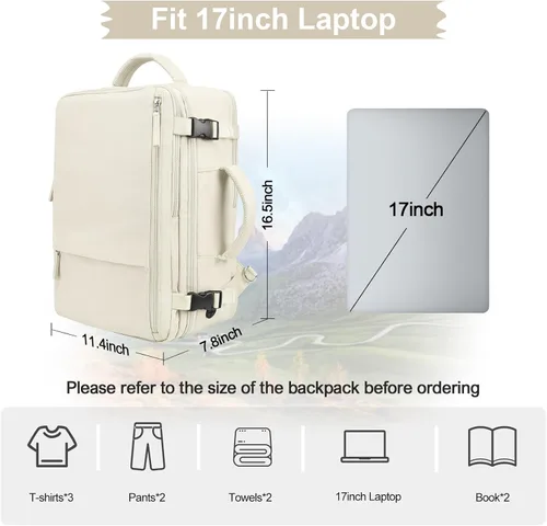 Miniatura 4 de Hanples Mochila de viaje para mujeres y hombres, mochila grande para artículos personales, mochila para laptop aprobada por la TSA Flight, Beige