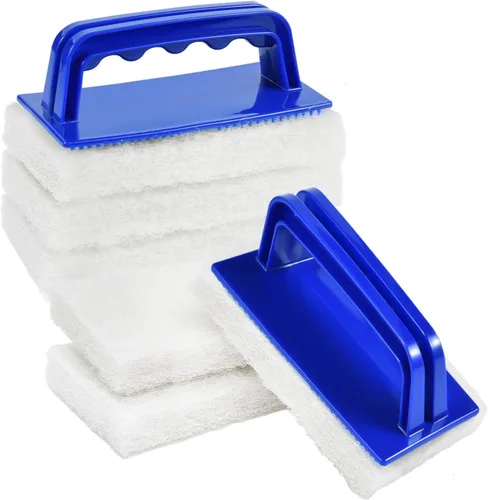 Miniatura 9 de YoleShy Juego de fregadores con asa, almohadillas de baño antiarañazos, esponja de limpieza reutilizable para azulejos de ducha, bañera, fregadero